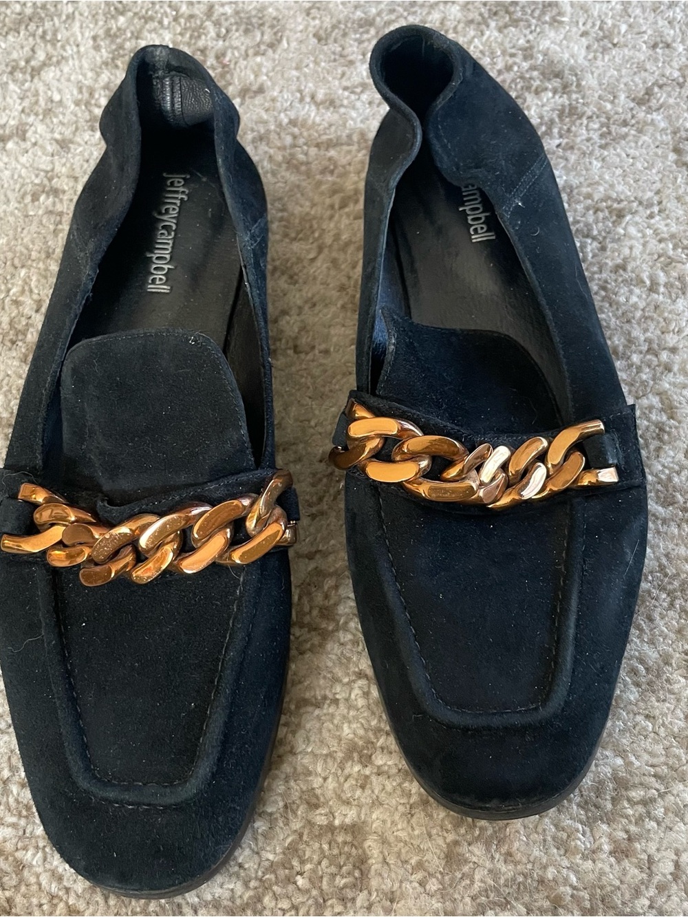 Jeffrey Campbell Black Suede Loafers with Gold Chain Size 8 - Picture 3 of 12